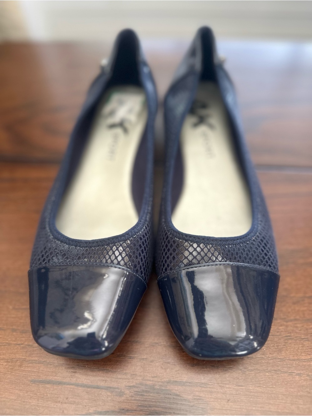 Anne Klein Navy Patent Square-Toe Flats